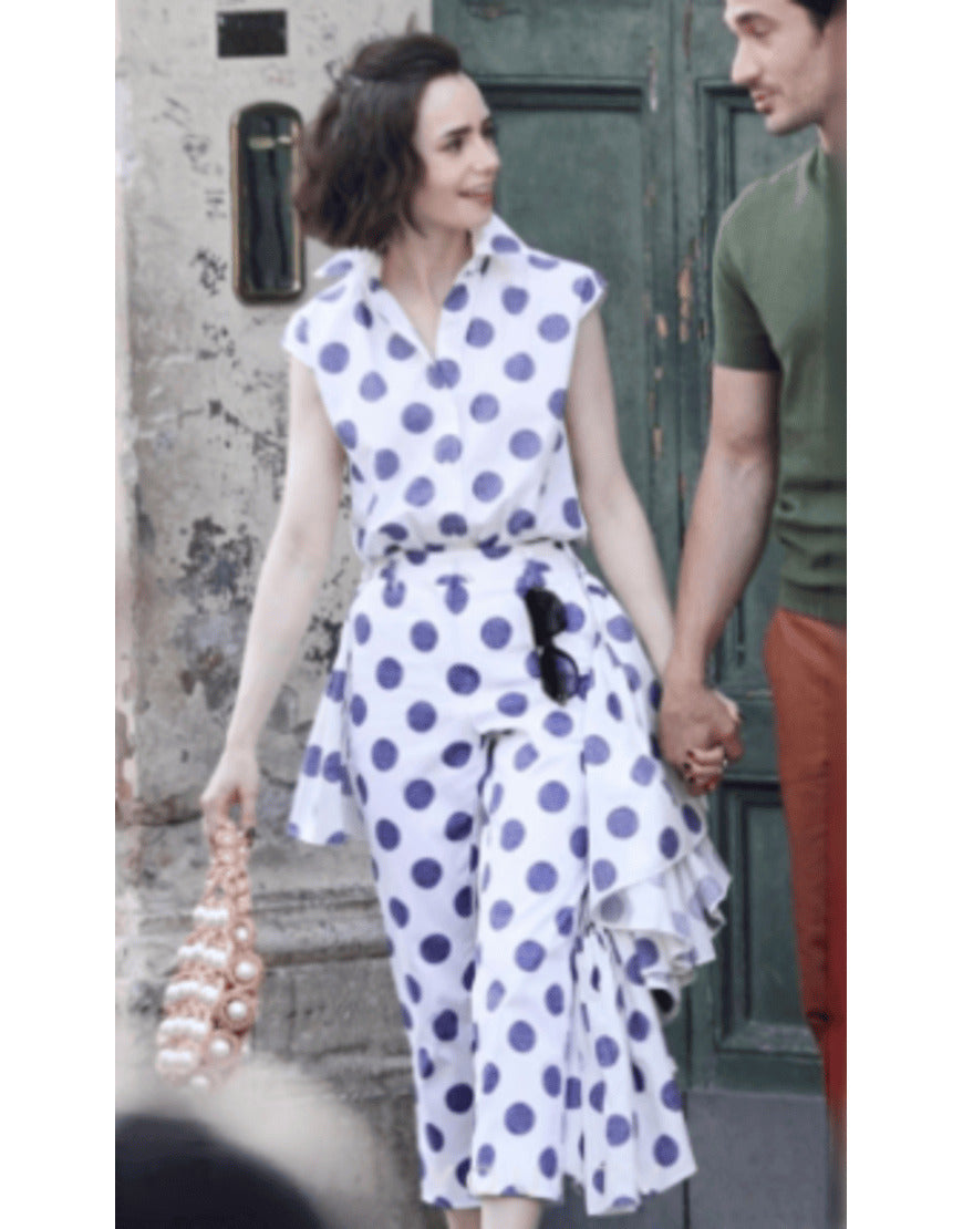 Emily In Paris S05 Lily Collins Polka Dots Top