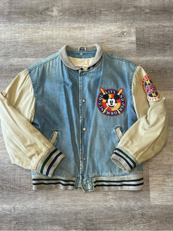 Vintage 1990s Mickey Mouse Triple Letterman Denim Varsity Jacket Clanton Jacket