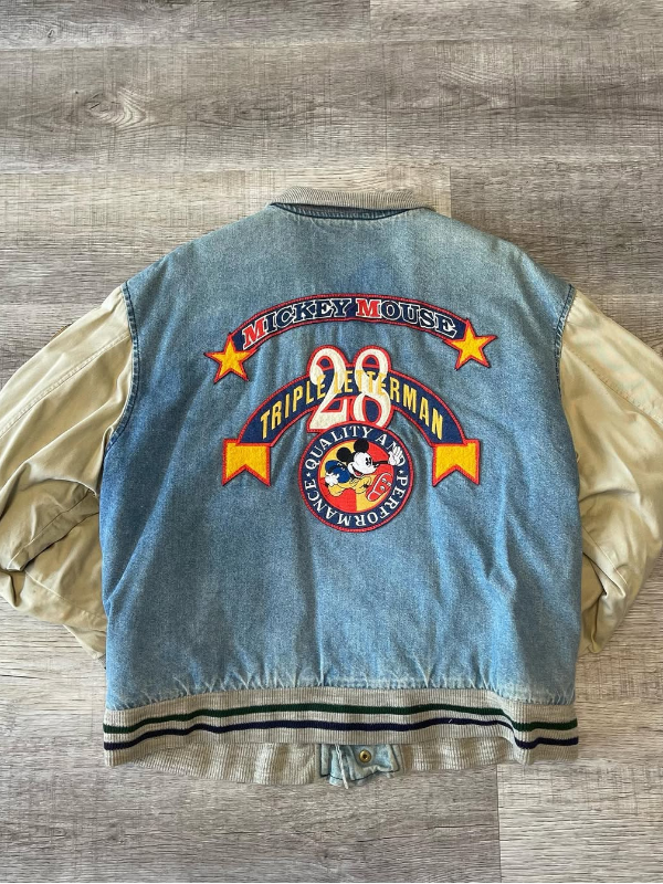 Vintage 1990s Mickey Mouse Triple Letterman Denim Varsity Jacket Clanton Jacket